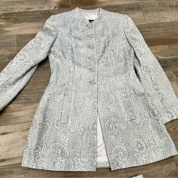 Rickie Freeman Teri Jon Suit Set- jacket & skirt brocade print silver gray sz 2 - Picture 8 of 15